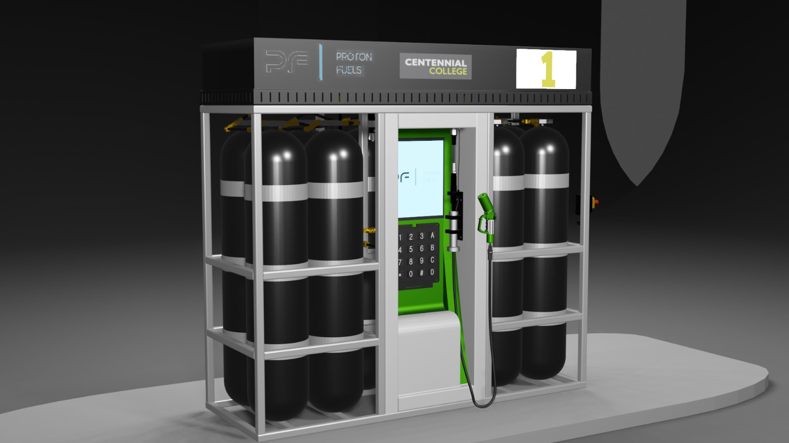 Full hydrogen station render with side signage